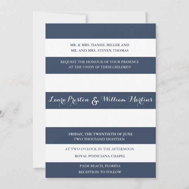 Navy & White Stripes Wedding Invitation (Front)