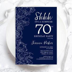 Navy White Surprise 70th Birthday Invitation