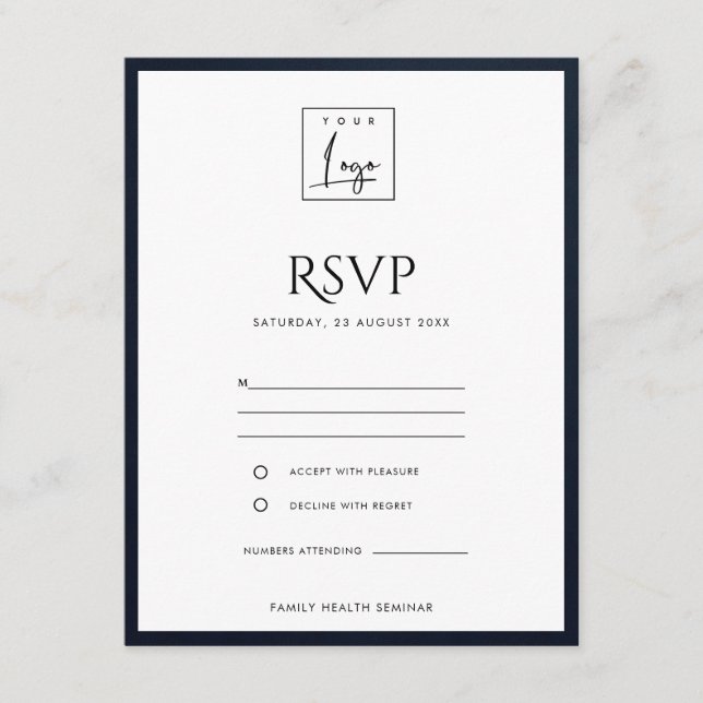 NAVY & WHITE VELVET SILK YOUR LOGO WORKSHOP RSVP ENCLOSURE CARD (Front)