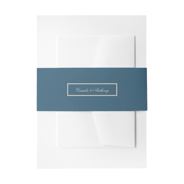 Navy White Wedding Invitation Belly Band (Front Example)