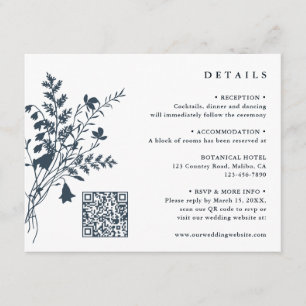 Navy & White Wildflower Bouquet Wedding Details Enclosure Card