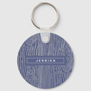 Navy White Wood Grain Abstract Pattern Keychain