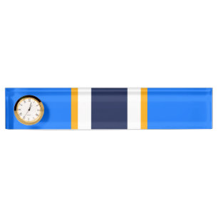 Navy White Yellow Bright Blue Racing Stripes Clock Nameplate