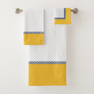 Navy White Yellow Gold Eastern Geometric Pattern Bath Towel Set