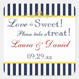 Navy, White, Yellow, Red Striped Favour Sticker