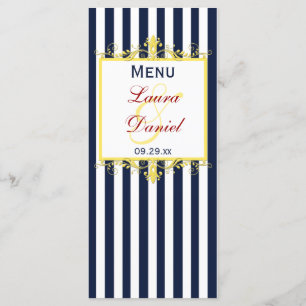 Navy White Yellow Red Stripes, Scrolls Menu Card