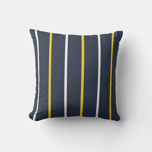 Navy White Yellow Vertical Stripes  Cushion (Front)