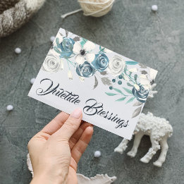 Navy & White Yuletide Blessings Winter Floral Holiday Card