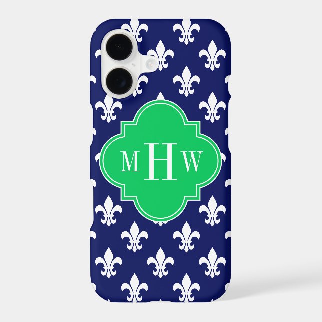 Navy Wht Fleur de Lis Emerald 3 Initial Monogram (Back)
