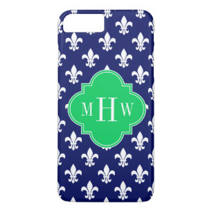 Navy Wht Fleur de Lis Emerald 3 Initial Monogram Case-Mate iPhone Case