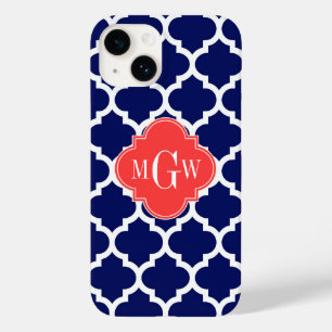 Navy Wht Moroccan #5 Coral Red 3 Initial Monogram Case-Mate iPhone 14 Case