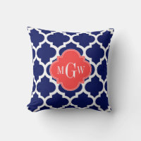 Navy Wht Moroccan #5 Coral Red 3 Initial Monogram