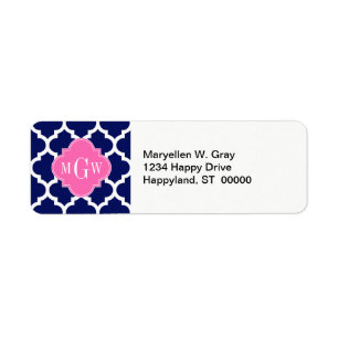 Navy Wht Moroccan #5 Hot Pink2 3 Initial Monogram