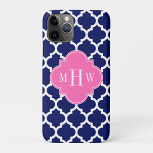 Navy Wht Moroccan #5 Hot Pink2 3 Initial Monogram Case-Mate iPhone Case