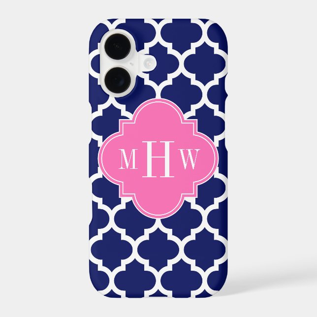 Navy Wht Moroccan #5 Hot Pink 3 Initial Monogram (Back)
