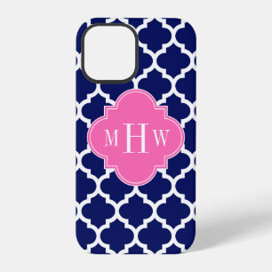 Navy Wht Moroccan #5 Hot Pink 3 Initial Monogram iPhone 12 Pro Case