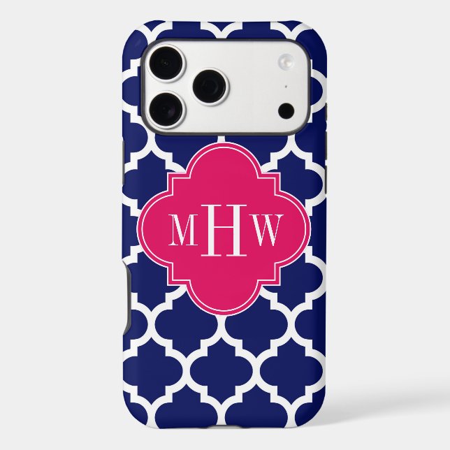 Navy Wht Moroccan #5 Raspberry 3 Initial Monogram (Back)