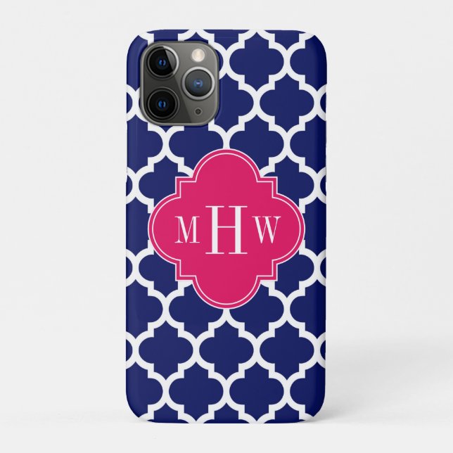 Navy Wht Moroccan #5 Raspberry 3 Initial Monogram Case-Mate iPhone Case (Back)