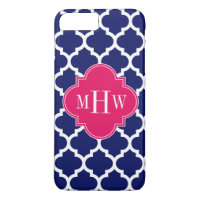 Navy Wht Moroccan #5 Raspberry 3 Initial Monogram