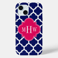 Navy Wht Moroccan #5 Raspberry 3 Initial Monogram