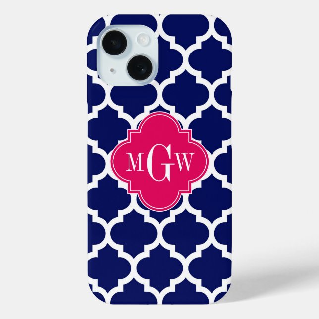 Navy Wht Moroccan #5 Raspberry 3 Initial Monogram Case-Mate iPhone Case (Back)
