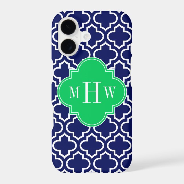 Navy Wht Moroccan #6 Emerald 3 Initial Monogram (Back)