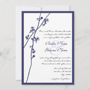 Navy Wild Flower Branches Wedding Invitation