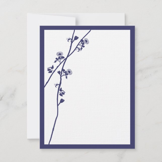 Navy Wild Flower Branches Wedding RSVP Card (Front)