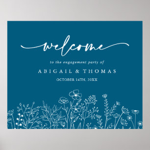 Navy Wildflower Engagement Party Welcome Poster