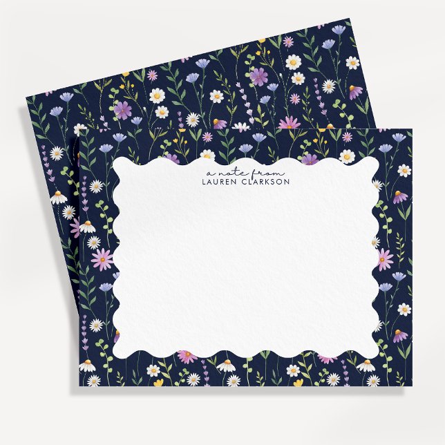 Navy Wildflower Wavy Frame Note Card (Creator Uploaded)