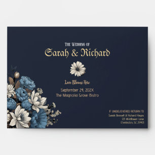 Navy Wildflower Wedding   Elegant Floral Wedding Envelope