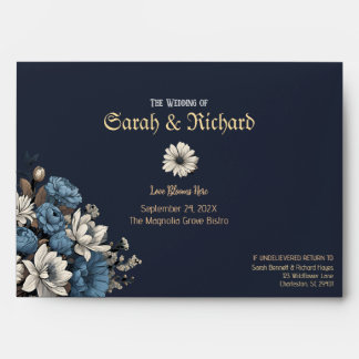 Navy Wildflower Wedding | Elegant Floral Wedding Envelope