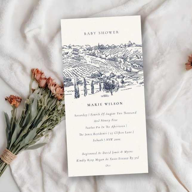 Navy Winery Mountain Sketch Baby Shower Invite (Creator Uploaded)
