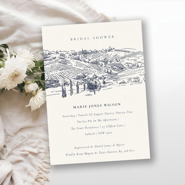 Navy Winery Mountain Sketch Bridal Shower Invite (Creator Uploaded)