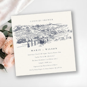 Navy Winery Mountain Sketch Couples Shower Invite
