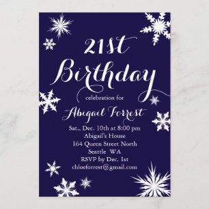 Navy Winter 21st Birthday Invitation