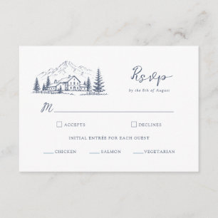 Navy Winter Mountain Wedding RSVP Card