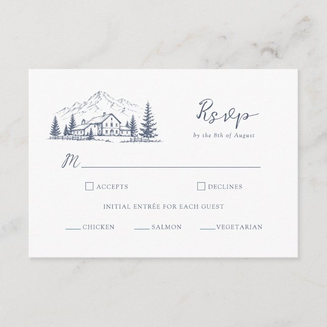 Navy Winter Mountain Wedding RSVP Card (Front)