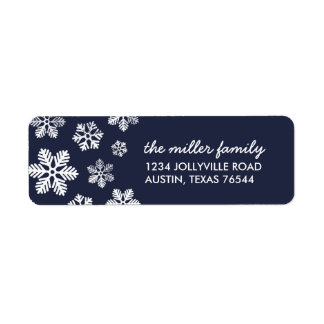 Navy Winter Snowflakes Personalised Address Label