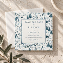 Navy Winter Toile Square Save the Date