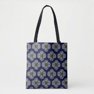 Navy with black and white designed tote back