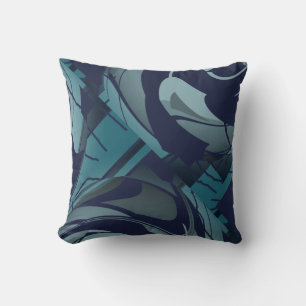 Navy with Light & Dark Teal Gray Lush Leaves Motif Cushion