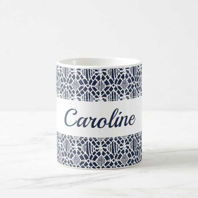 Navy With White Crochet Lace Pattern Coffee Mug (Center)