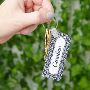 Navy With White Crochet Lace Pattern Key Ring
