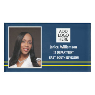 Navy with Yellow Stripes Name and Photo Tag