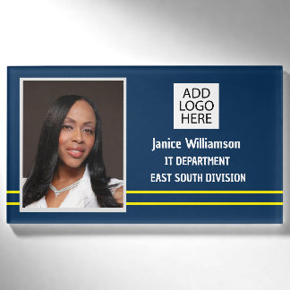 Navy with Yellow Stripes Name and Photo Tag