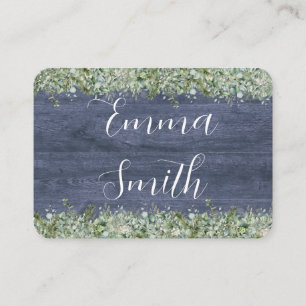 Navy Wood Eucalyptus Wedding Place Cards   Rustic