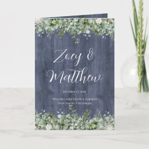 Navy Wood Eucalyptus Wedding Program Rustic Programme