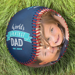 Navy World’s Greatest Dad Turquoise Banner Bold Baseball