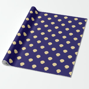 navy wrapping paper navy with golden sea scallops
